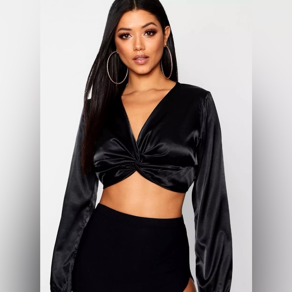 HONEY - Satin Black Crop Top - Picture 8 of 8